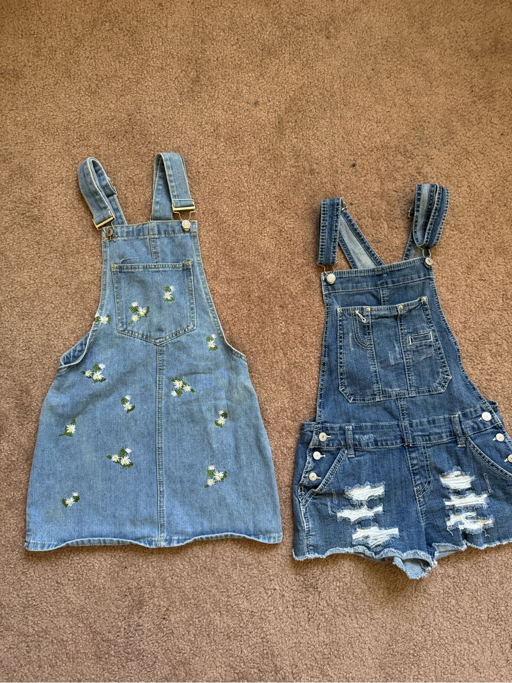 Girls Denim Overall Dress and Short Set - Light Blue